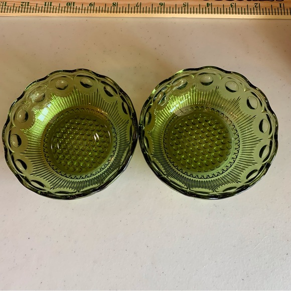 Set of 2 Vintage EAPG Bartlett Collins Manhattan Pattern Avocado Green Bowls - Picture 3 of 4
